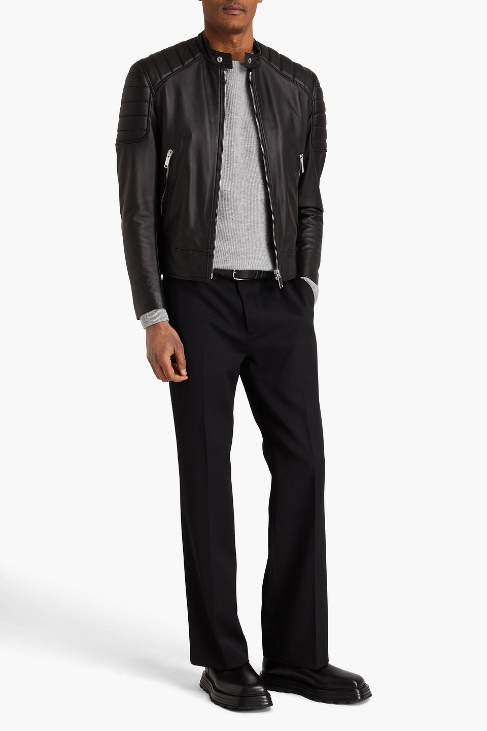 Sandro Bikerjacke Aus Gestepptem Leder In Schwarz