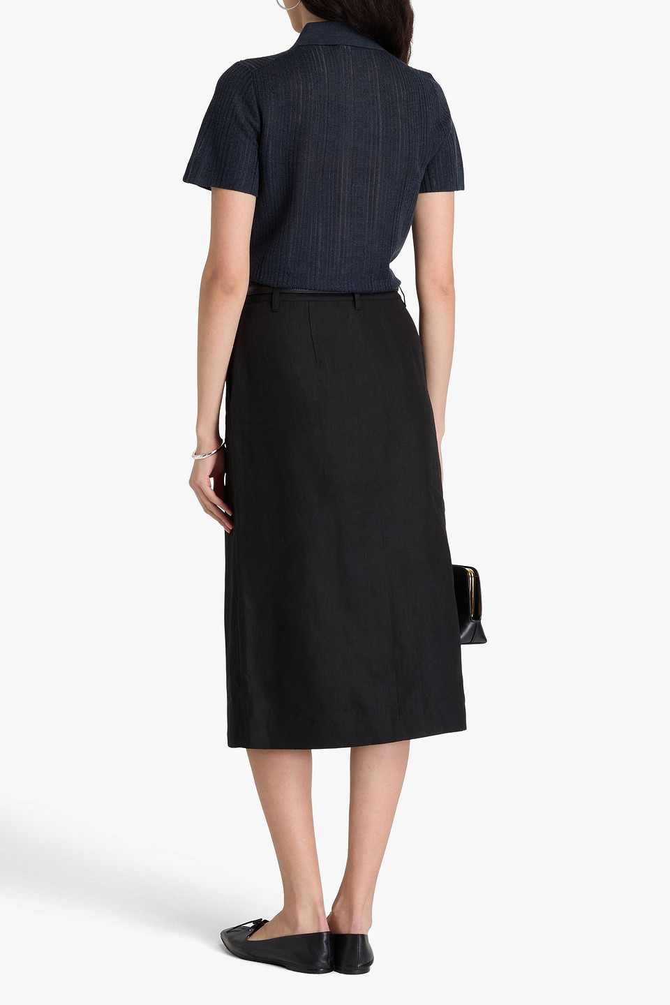  Theory - Linen Midi Skirt - Black - Us 8 