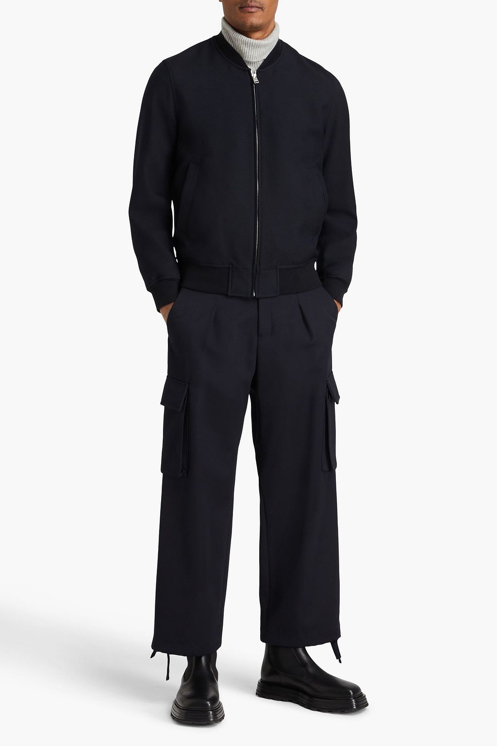 SANDRO Wool-blend twill bomber jacket
