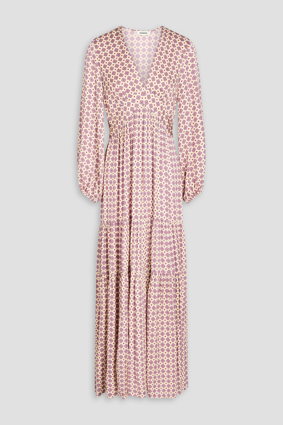 Sandro Gestuftes Maxikleid Aus Satin Mit Print In Naturfarben