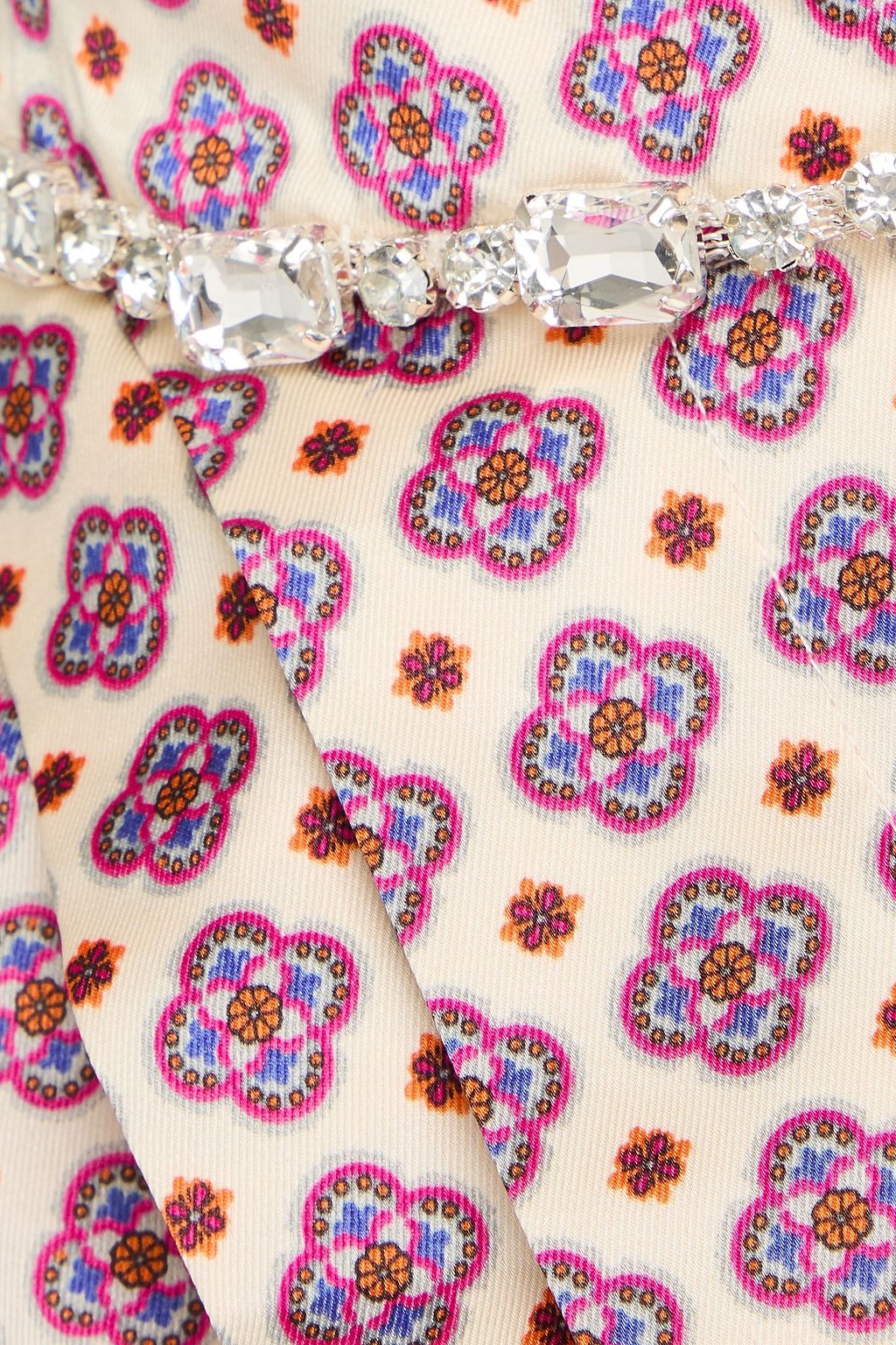 SANDRO Minikleid aus glänzendem Twill mit Print und Kristallverzierung