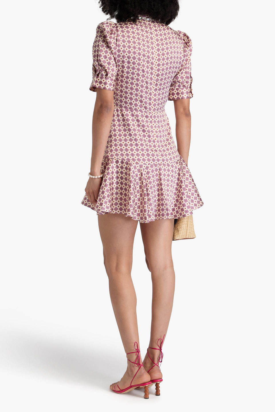 Sandro Minikleid Aus Glänzendem Twill Mit Print Und Kristallverzierung In Naturfarben