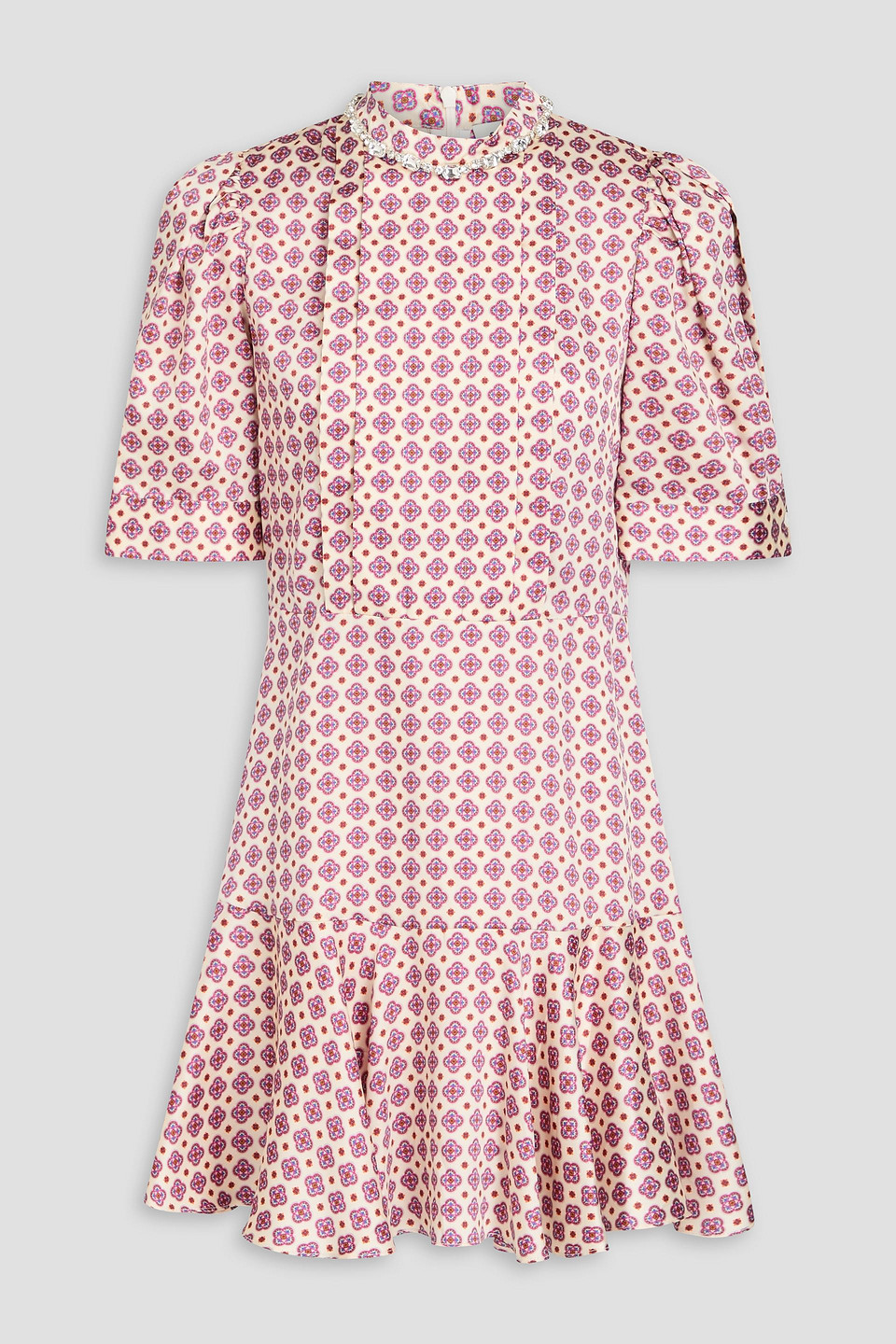 Sandro Minikleid Aus Glänzendem Twill Mit Print Und Kristallverzierung In Naturfarben