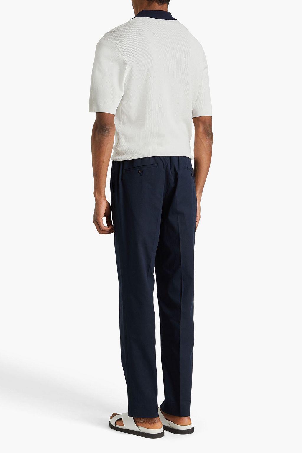SANDRO Two-tone pointelle-knit polo shirt