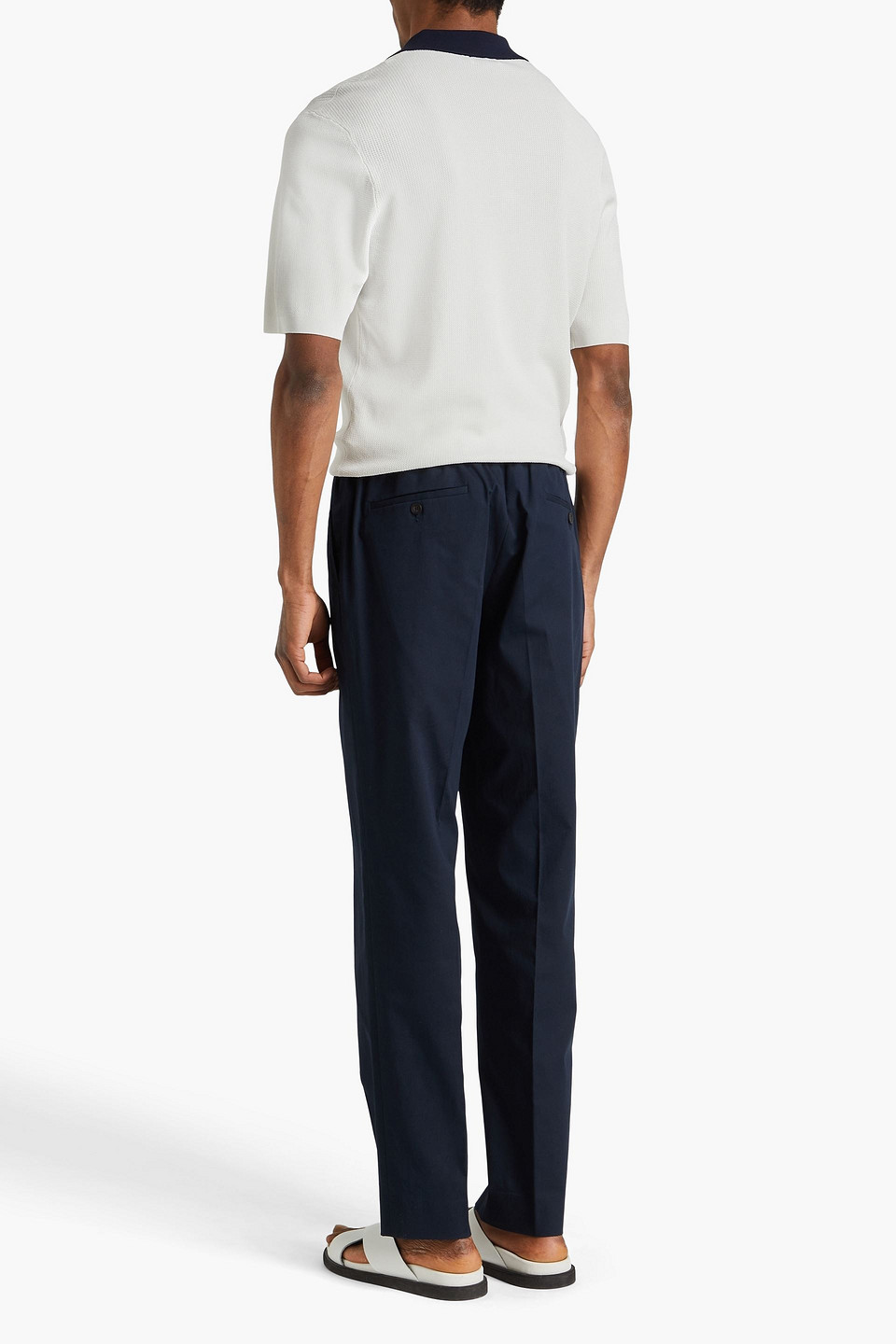 Sandro Zweifarbiges Poloshirt In Pointelle-strick In Off-white