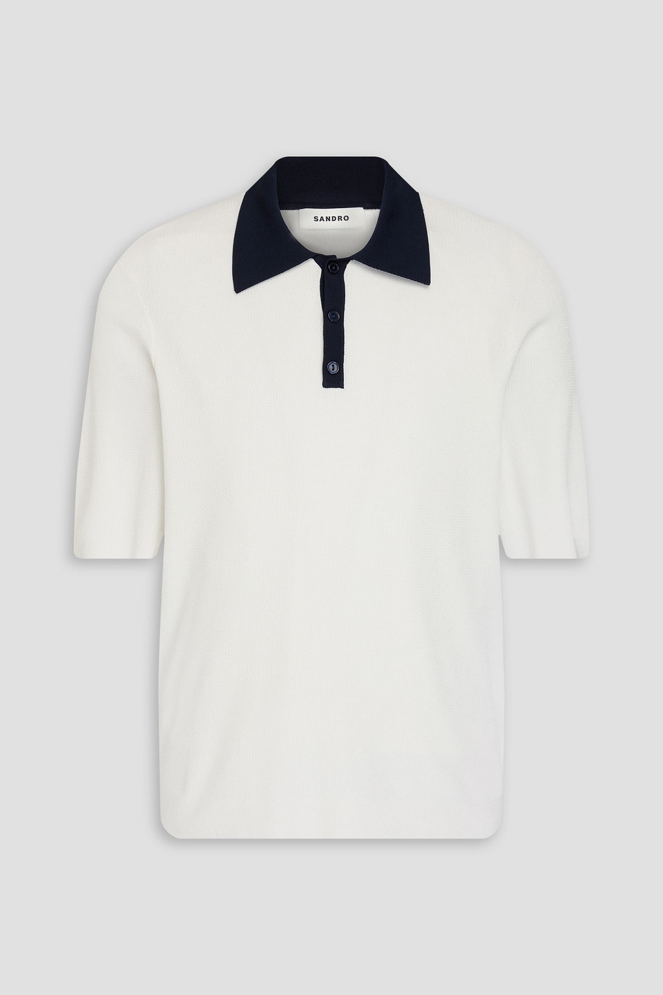 Sandro Zweifarbiges Poloshirt In Pointelle-strick In Off-white