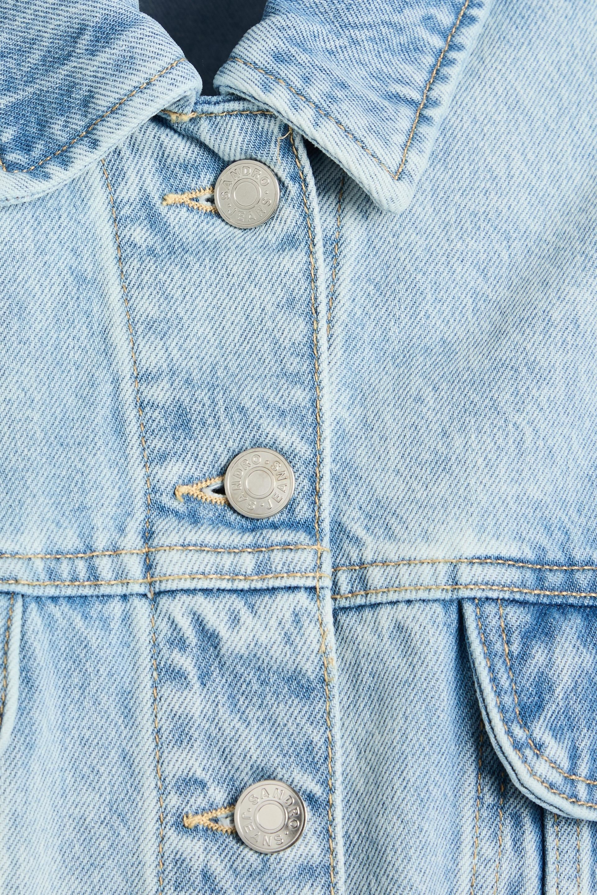 SANDRO Cropped crystal-embellished denim jacket thumbnail