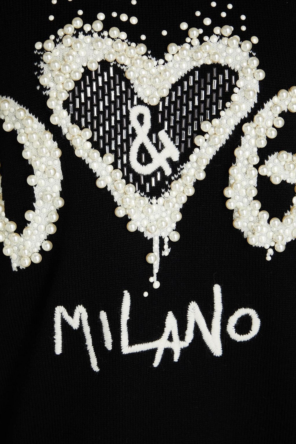 DOLCE&GABBANA كنزة من الكشمير المحبوك بحبكة إنتارسيا مزيّنة باللؤلؤ الصناعي