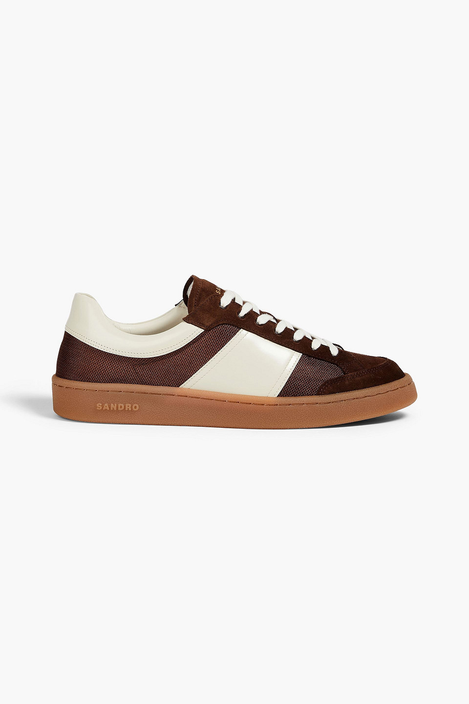 Sandro Two-tone Mesh, Leather And Suede Trainers In Schokolade