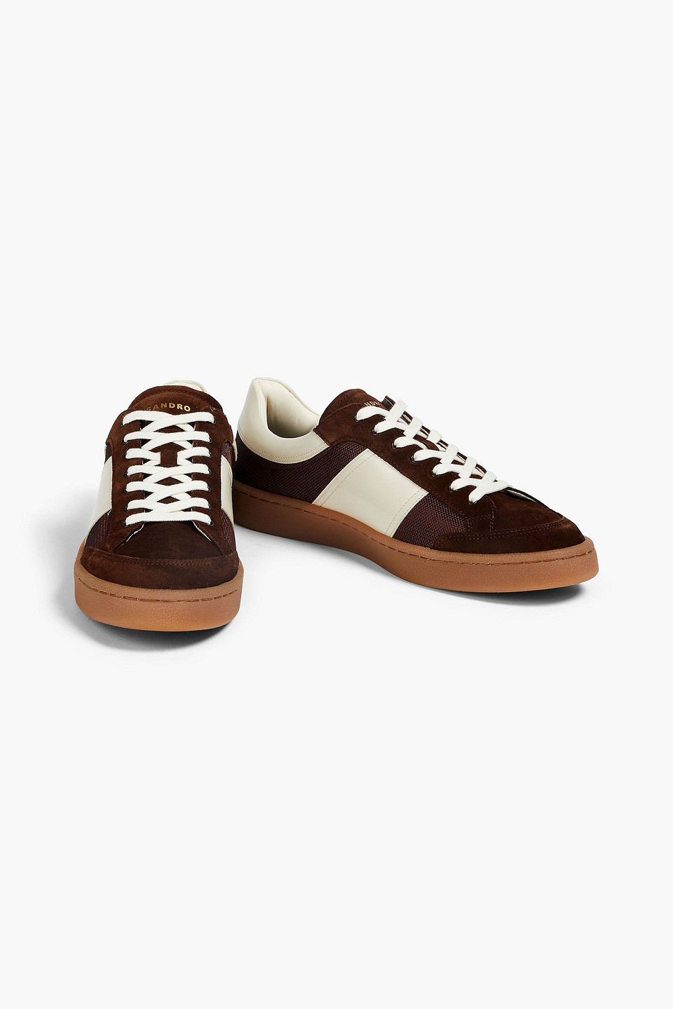 Sandro Two-tone Mesh, Leather And Suede Sneakers In Schokolade