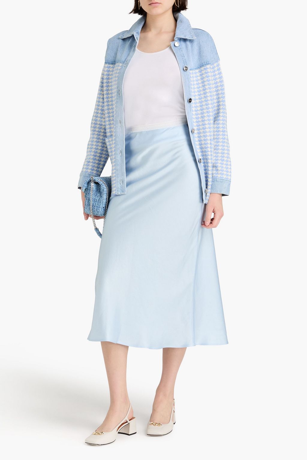 SANDRO Lace-trimmed satin midi skirt