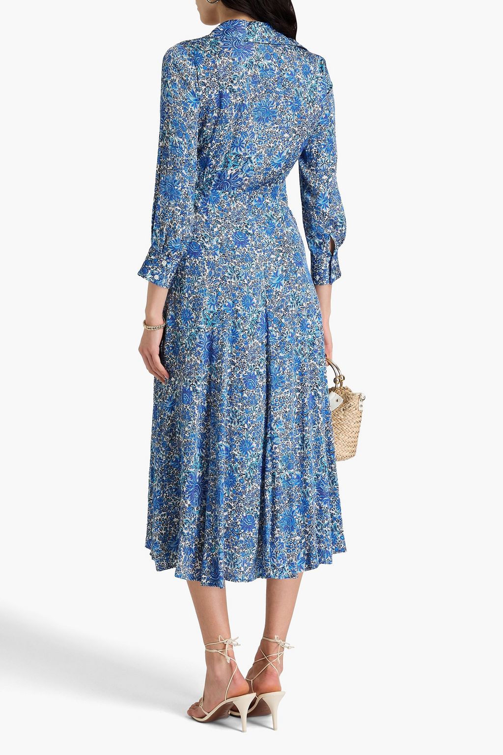 SANDRO Midikleid aus Satin mit floralem Print und Wickeleffekt