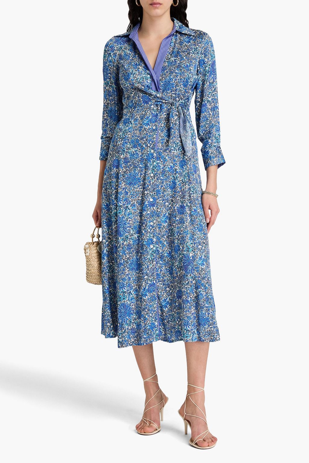 SANDRO Midikleid aus Satin mit floralem Print und Wickeleffekt