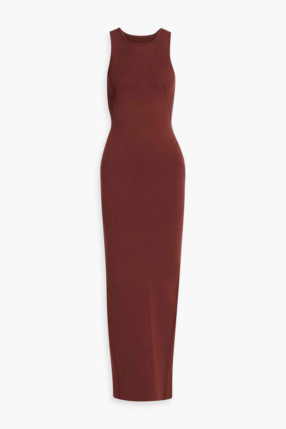 Rick Owens Ribbed-knit Maxi Dress In Brown