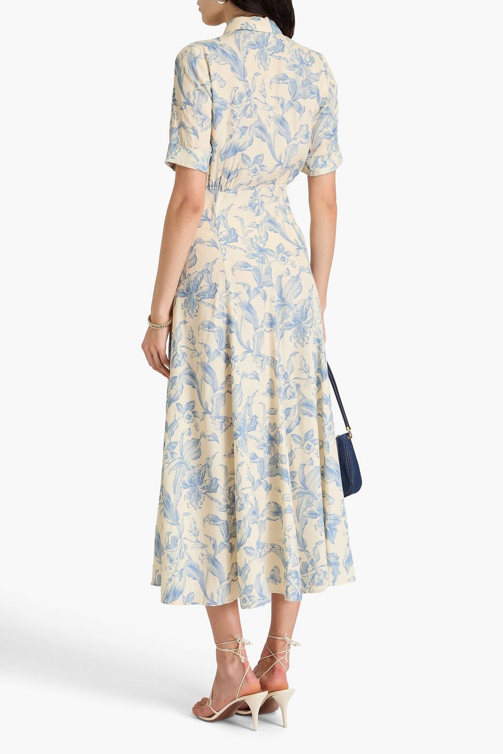 SANDRO Printed floral-jacquard midi shirt dress