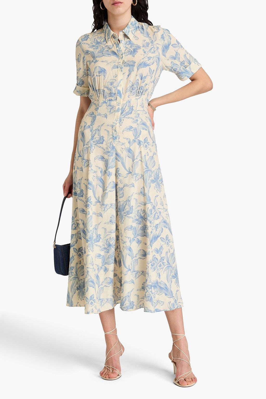 SANDRO Printed floral-jacquard midi shirt dress