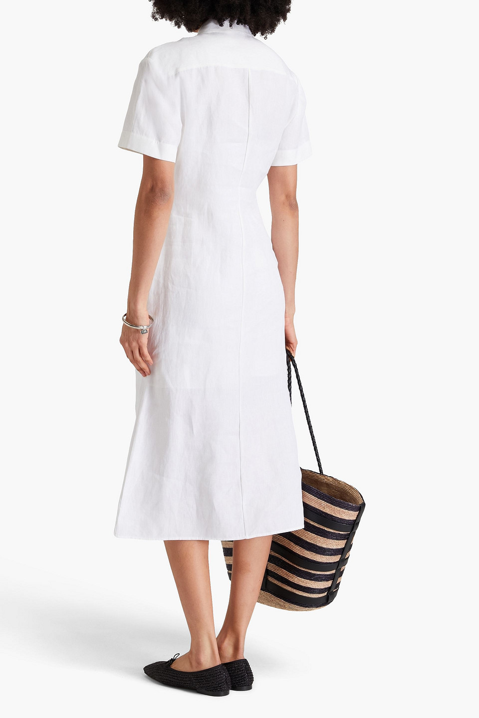 Theory Linen Midi Shirt Dress In Elfenbein