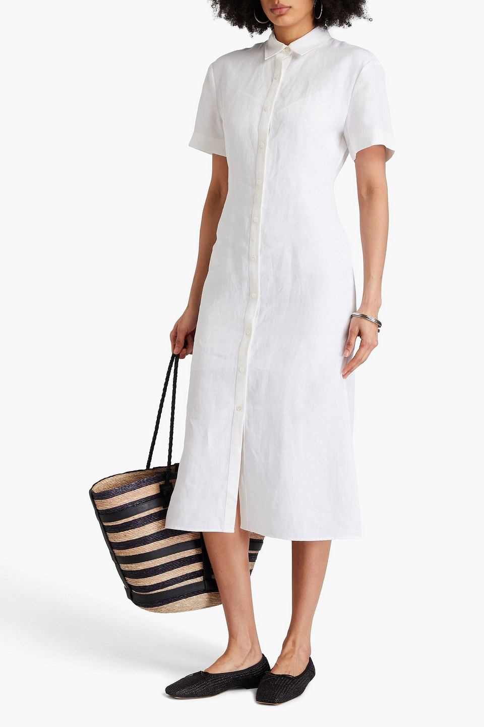 Theory Linen Midi Shirt Dress In Elfenbein