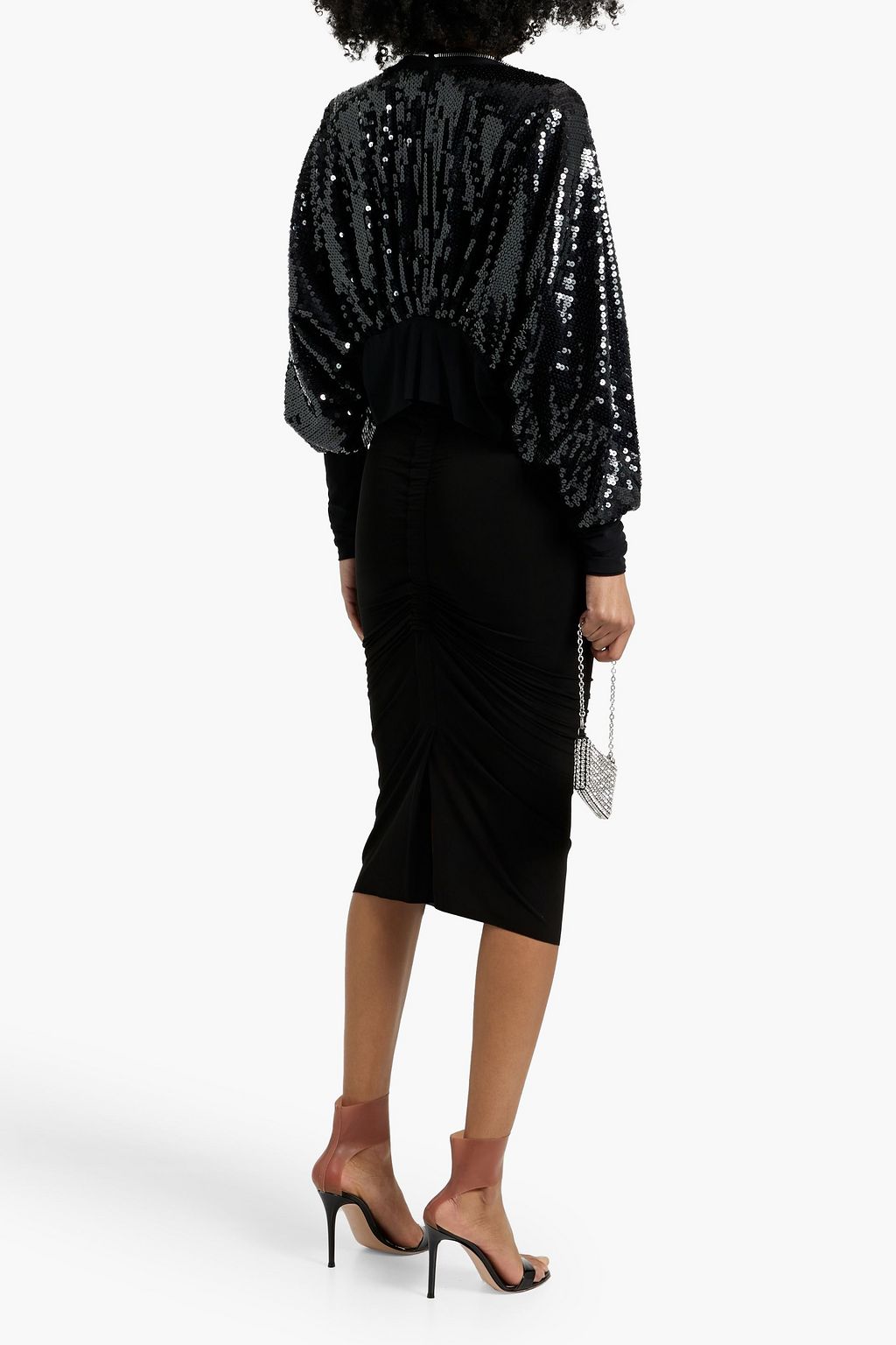 RICK OWENS Shrimp ruched cupro-jersey midi skirt