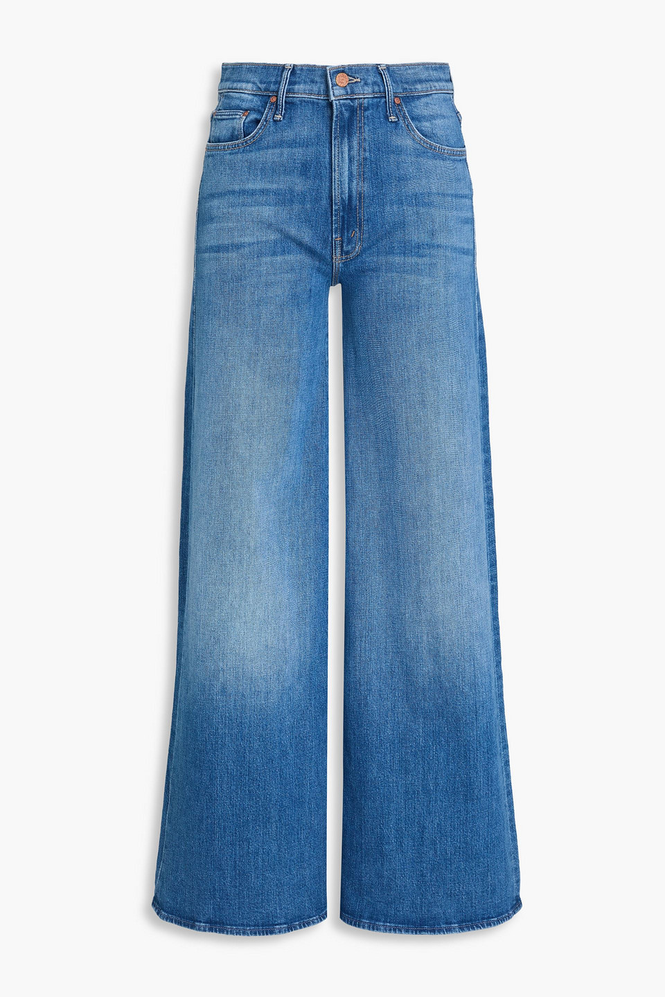 Mother The Undercover Hoch Sitzende Jeans Mit Weitem Bein In Ausgewaschener Optik In Mittelblauer Denim
