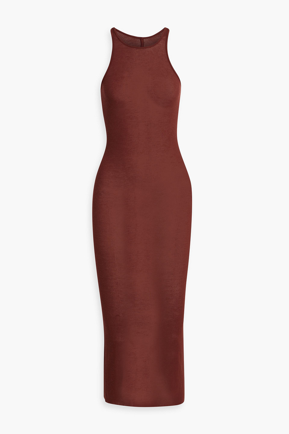 Rick Owens Ribbed Jersey Midi Dress In Brown