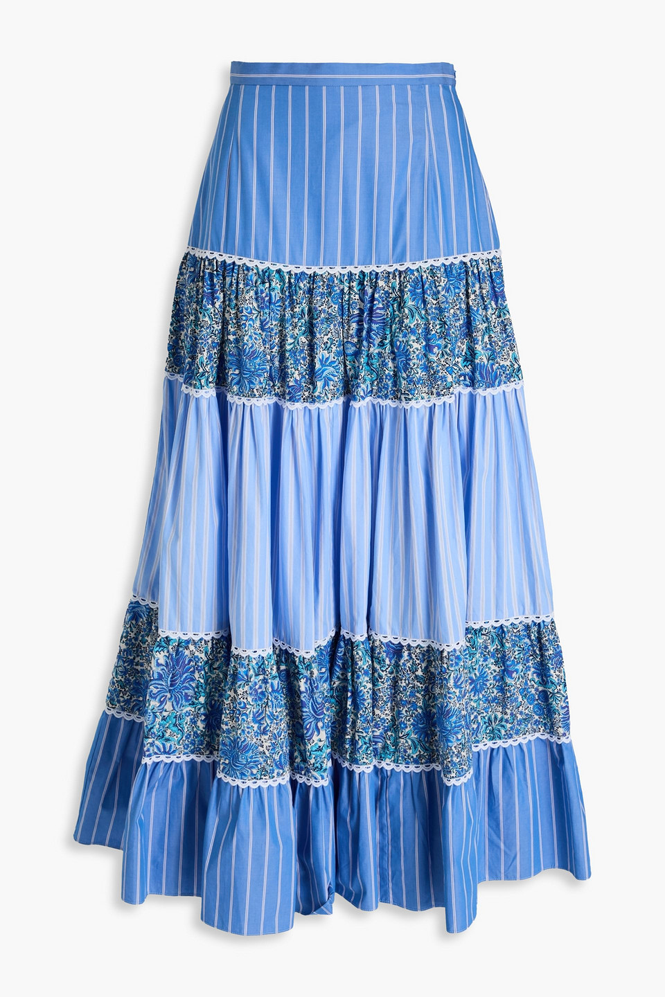 Sandro Gestufter Maxirock Aus Baumwollpopeline Mit Print In Blue