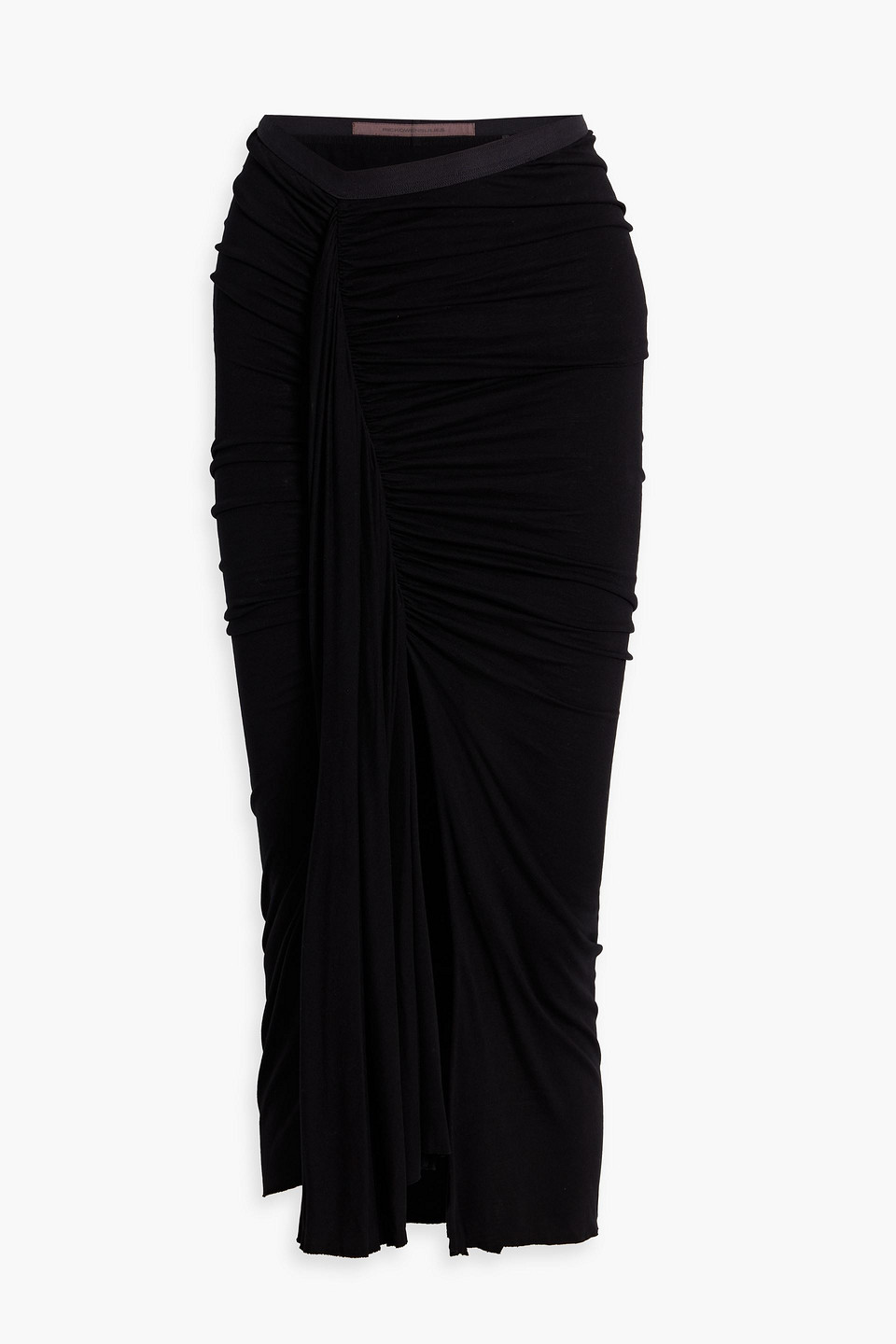 Rick Owens Fog Ruched Jersey Midi Pencil Skirt In Black