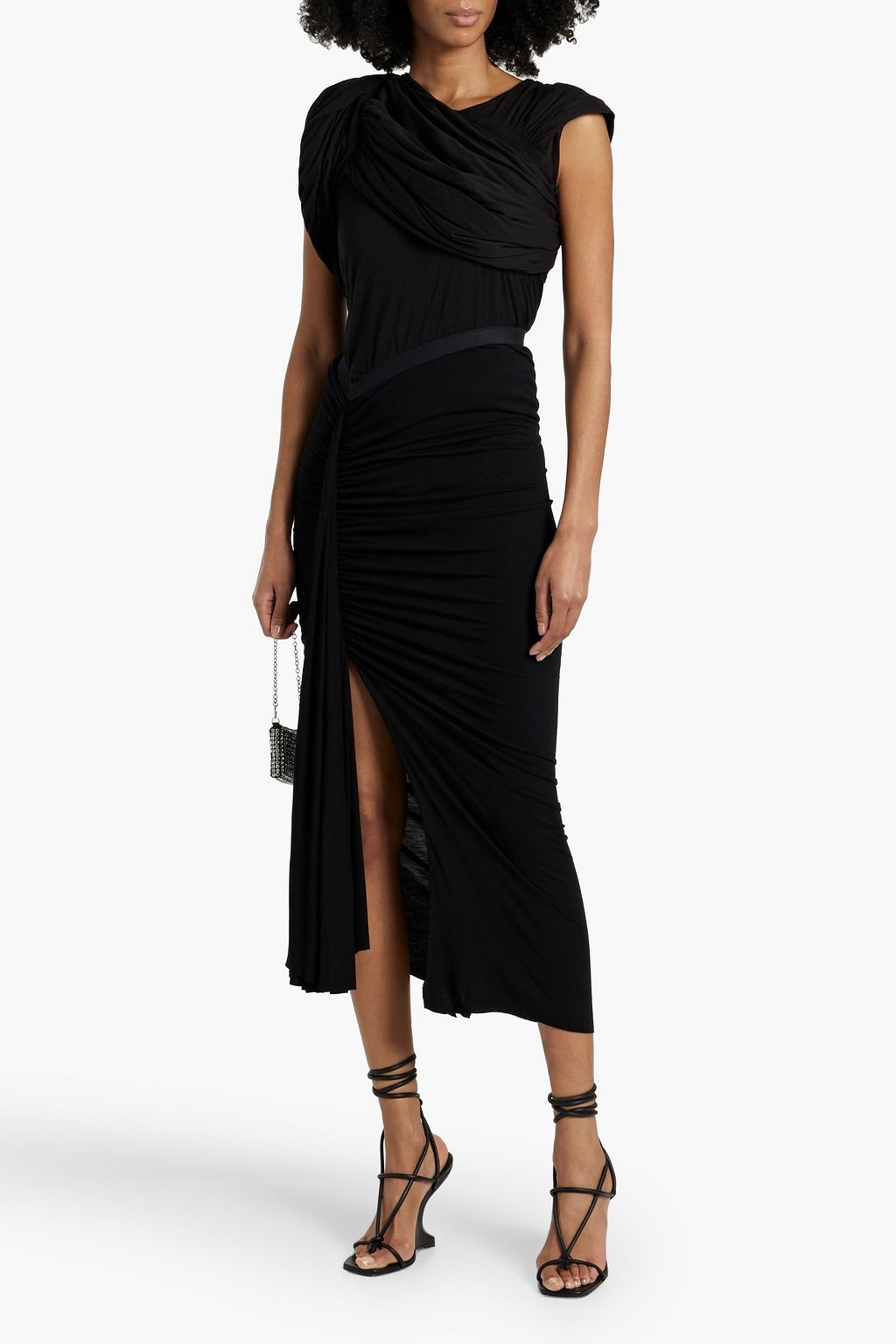 RICK OWENS LILIES Fog ruched jersey midi pencil skirt
