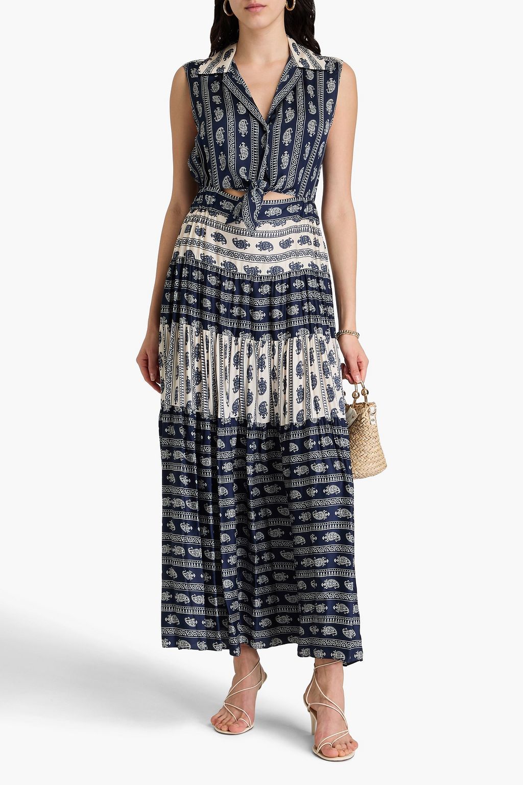 SANDRO Hemdkleid in Maxilänge aus Satin mit Paisley-Print und Cut-outs