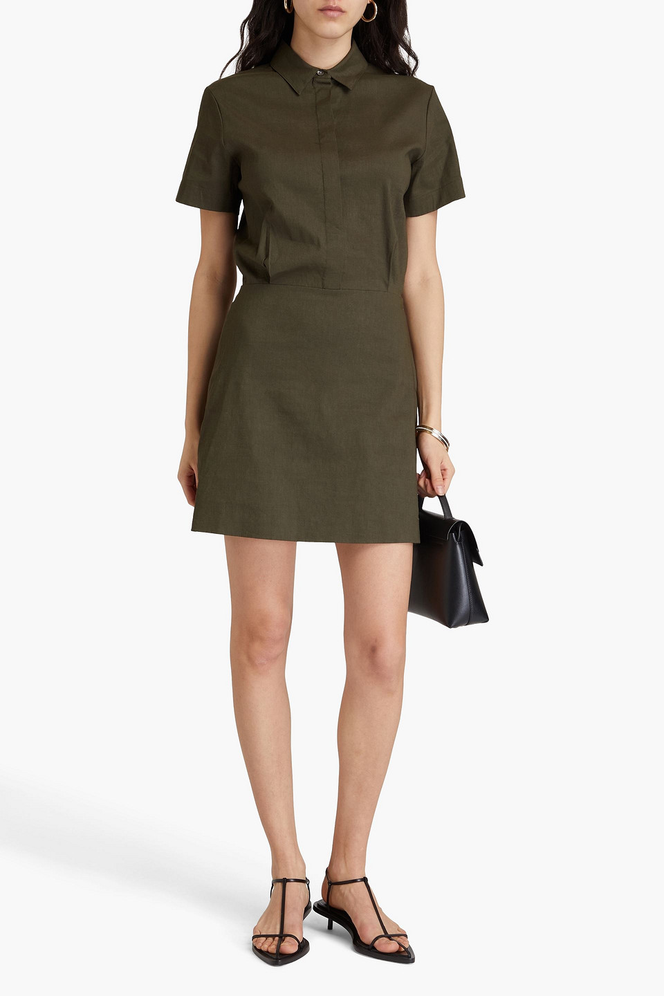 Theory Short-sleeve A-line Mini Shirtdress In Green
