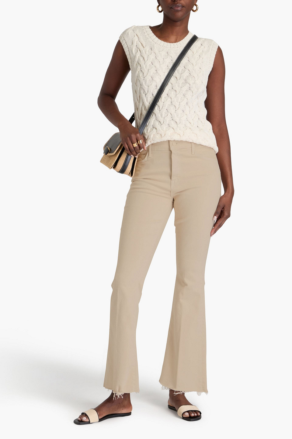 MOTHER WEEKENDER FRAYED HIGH-RISE FLARED JEANS