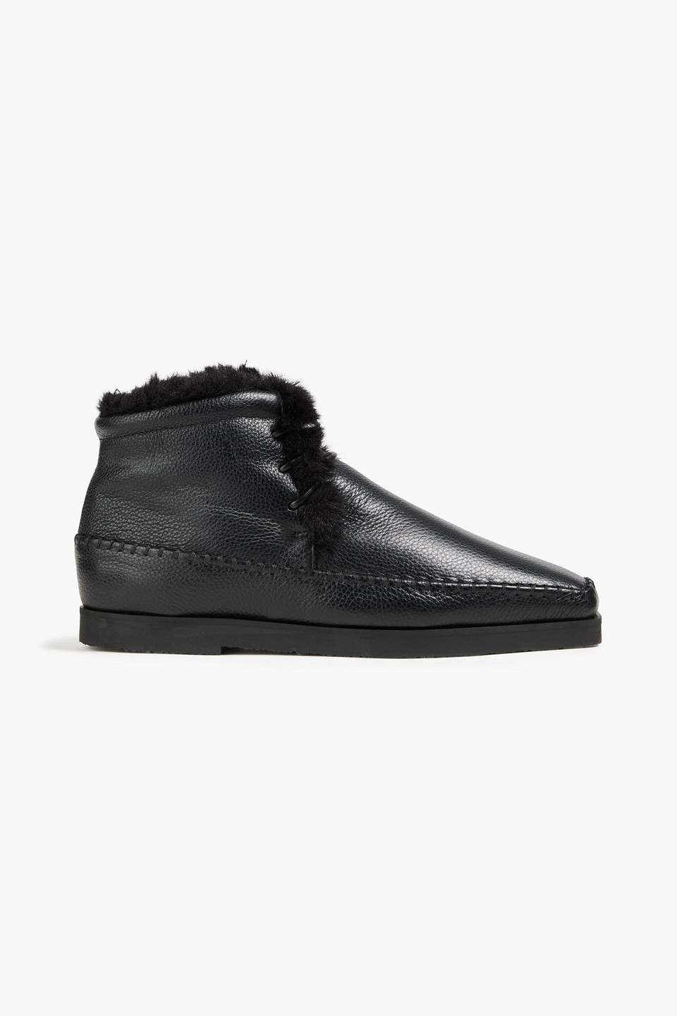 Totême Shearling Leather Square Toe Moccasins In Black