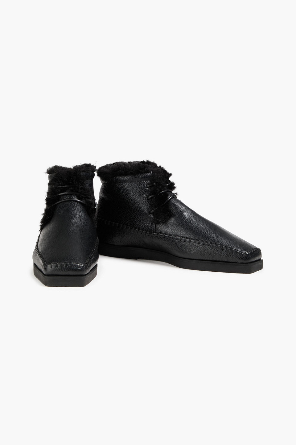 Totême Shearling Leather Square Toe Moccasins In Black