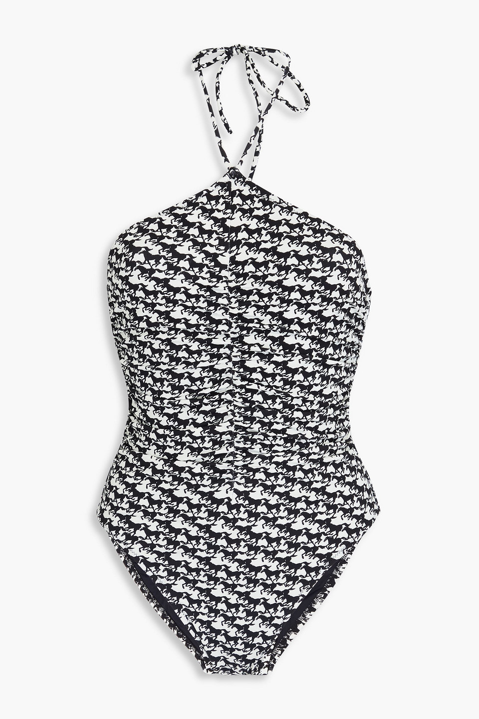 Solid & Striped The Mina Geraffter Neckholder-badeanzug Mit Print In Schwarz