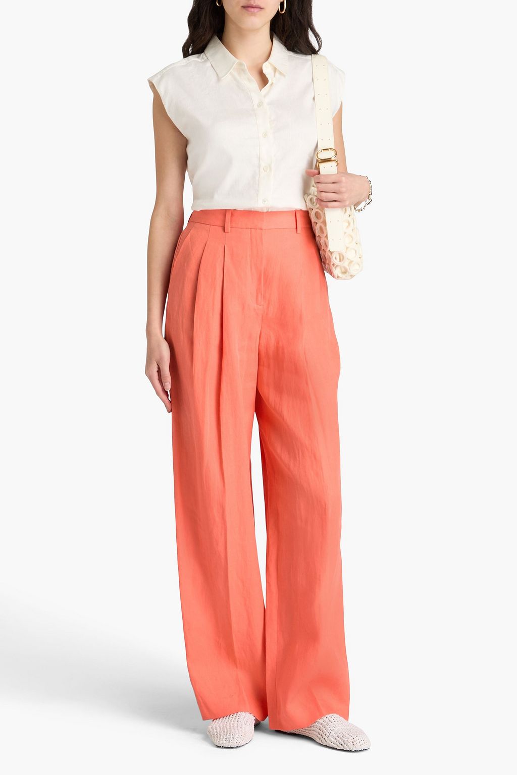 THEORY Pleated linen wide-leg pants