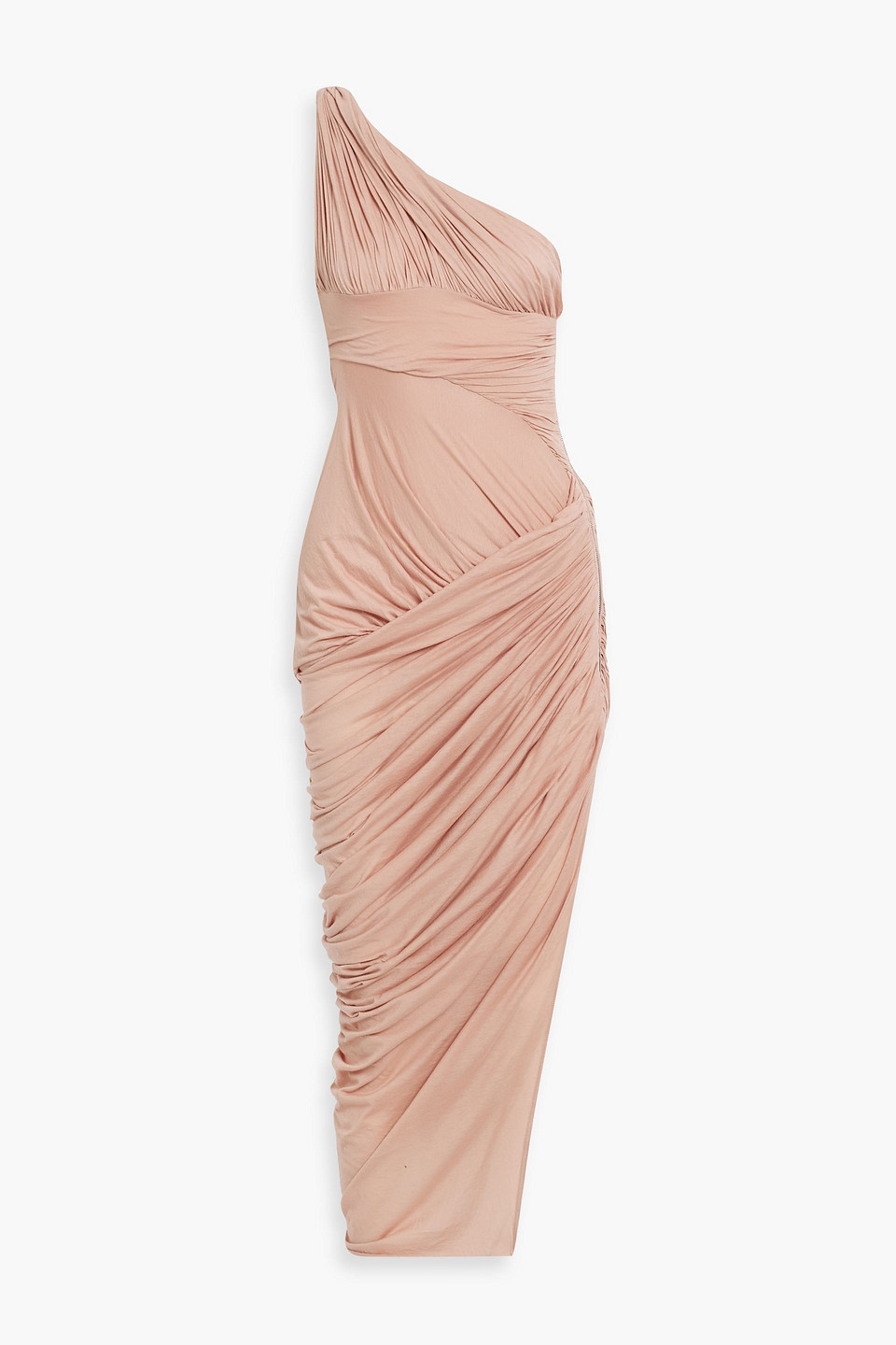 Rick Owens Lido One-shoulderdraped Cotton-jersey Midi Dress In Blush