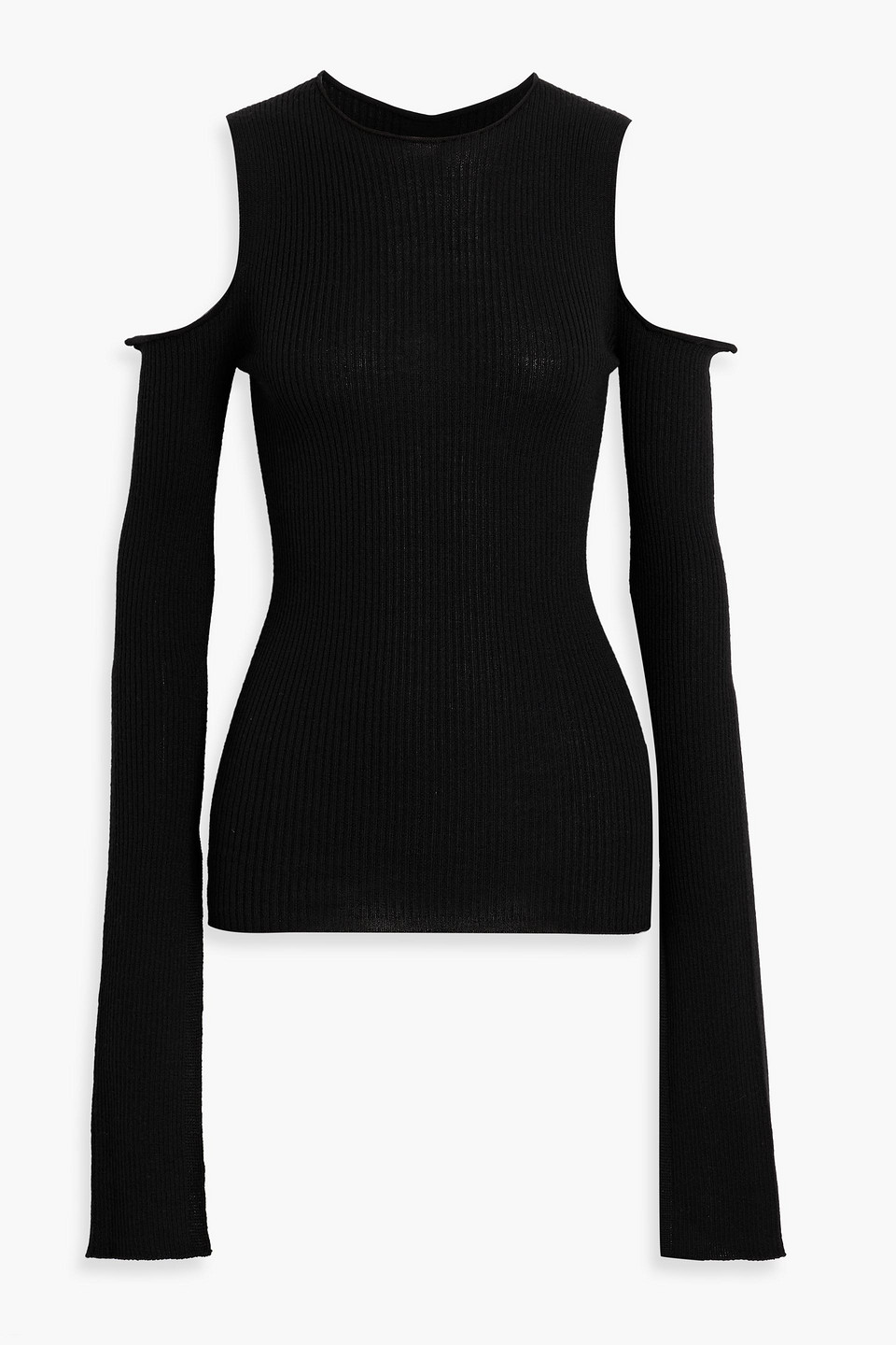 Rick Owens Long Sleeve Wool Knit Top W/cutouts In Black
