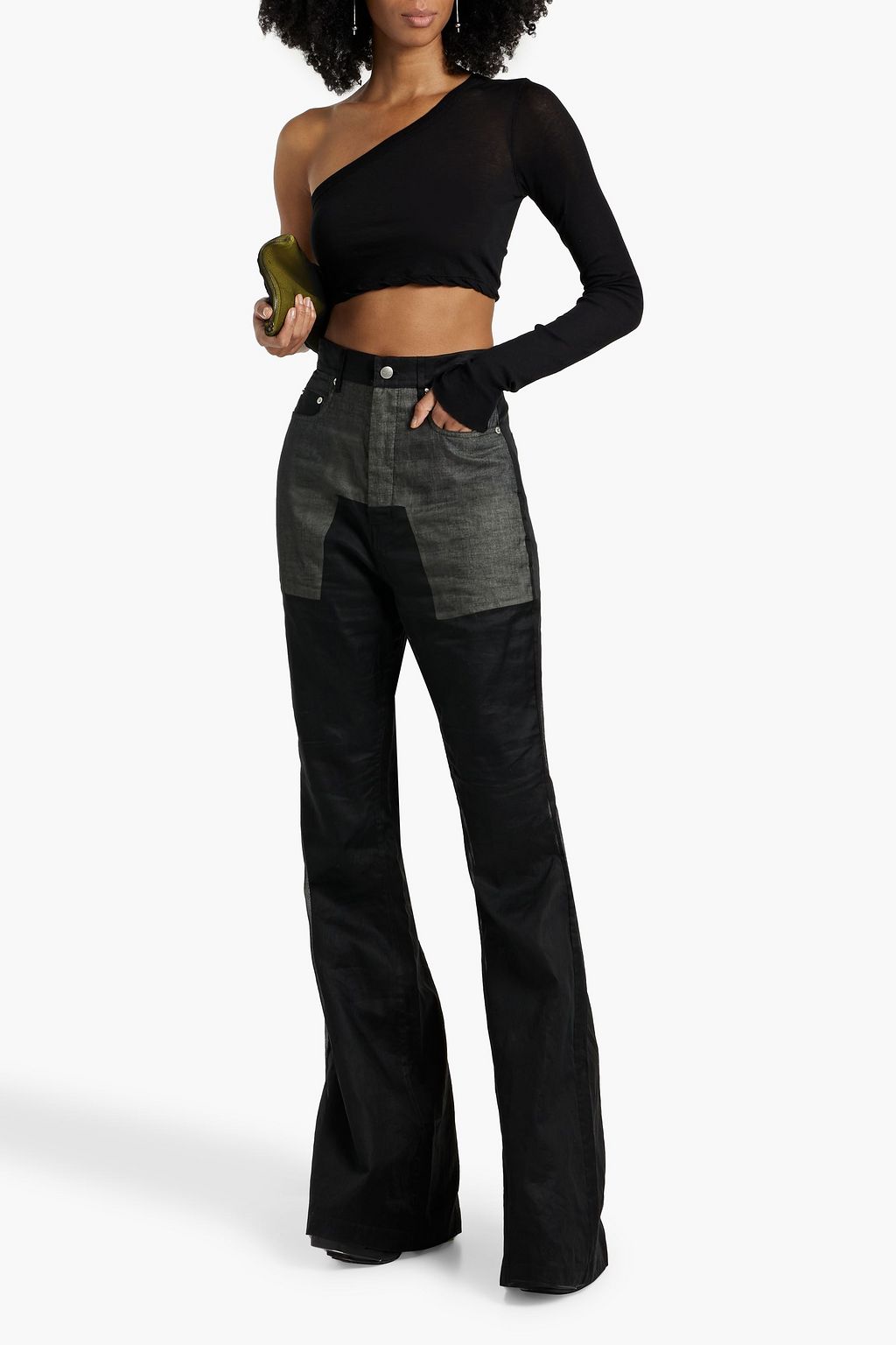 RICK OWENS Ziggy one-sleeve cropped cotton-jersey top