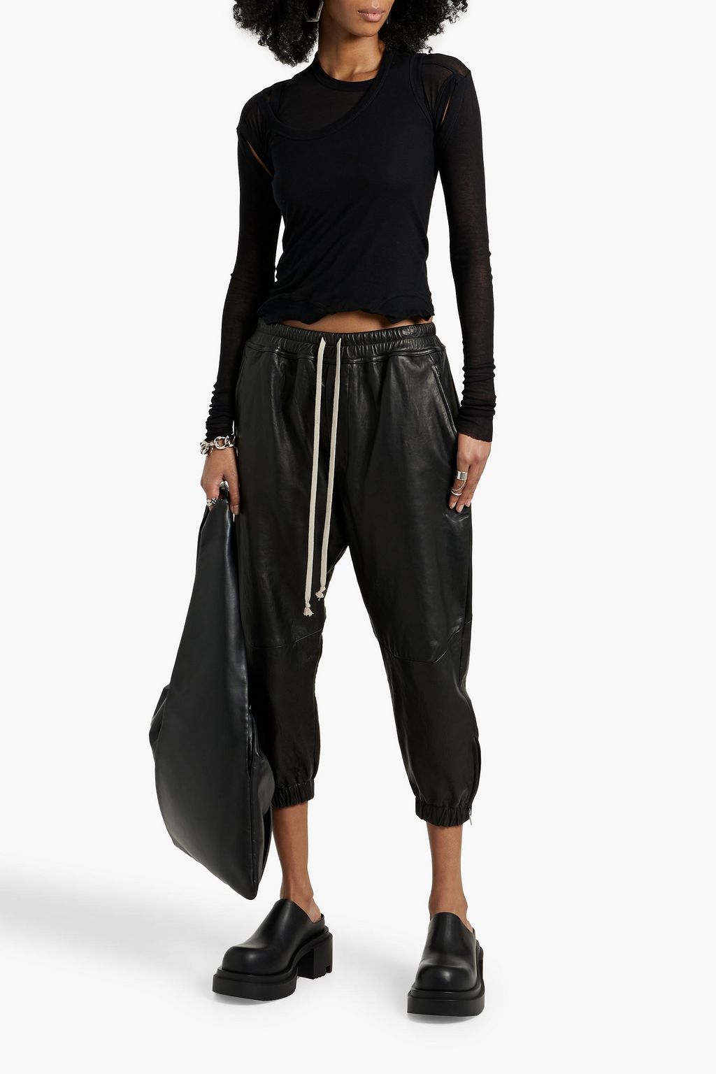 RICK OWENS Layered cutout cotton-jersey top