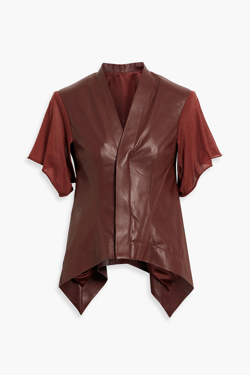 Rick Owens Tommy Jersey-paneled Leather Jacket In Brown