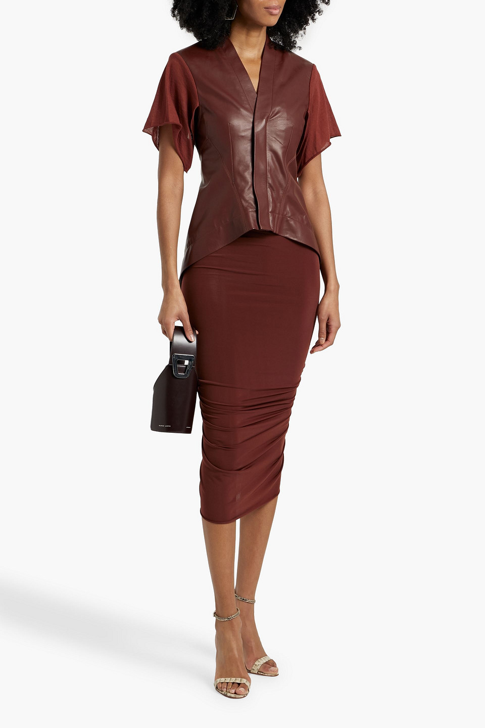 Rick Owens Tommy Jersey-paneled Leather Jacket In Brown