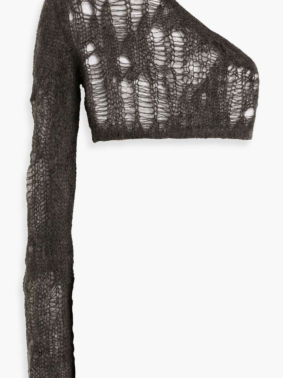 ziggy one-sleeve cropped open-knit top