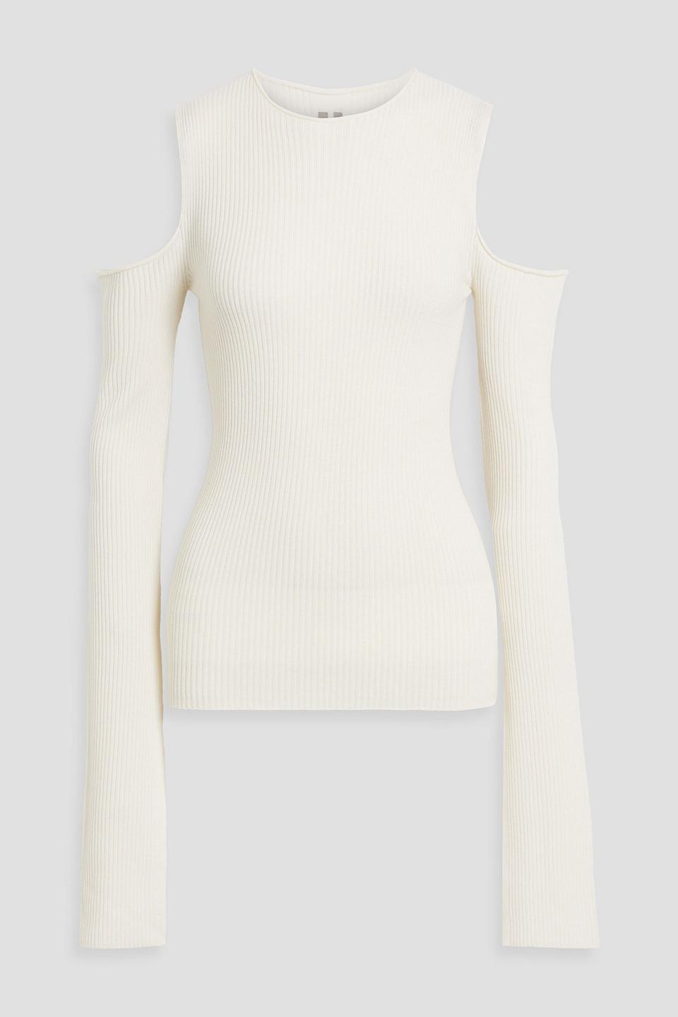 Rick Owens Cold-shoulder Ribbed Wool Sweater In Ivory