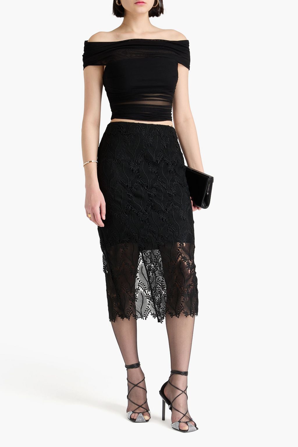 ALICE + OLIVIA Isadola cropped off-the-shoulder stretch-tulle top