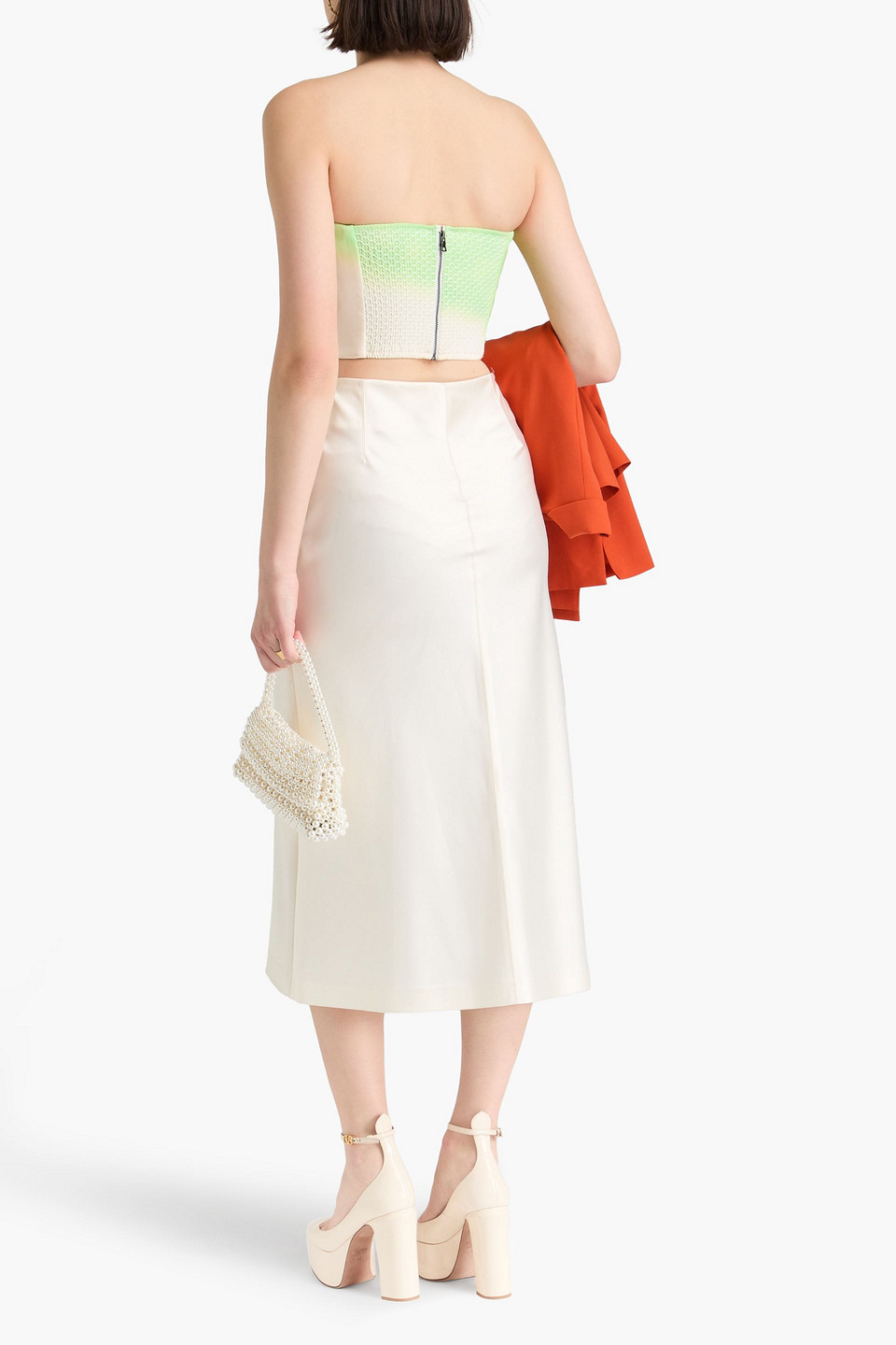 ALICE AND OLIVIA CERESI CROPPED STRAPLESS FLORAL-PRINT SATIN TOP