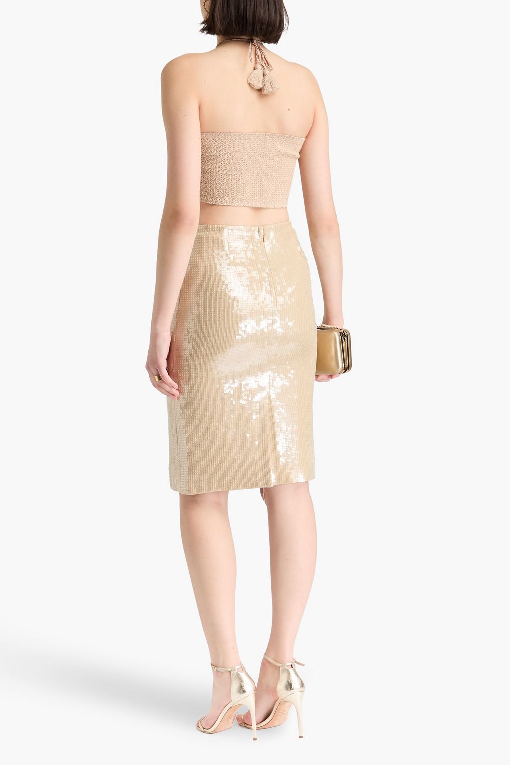 ALICE + OLIVIA サテン クロップド ホルターネックトップス ノット付き