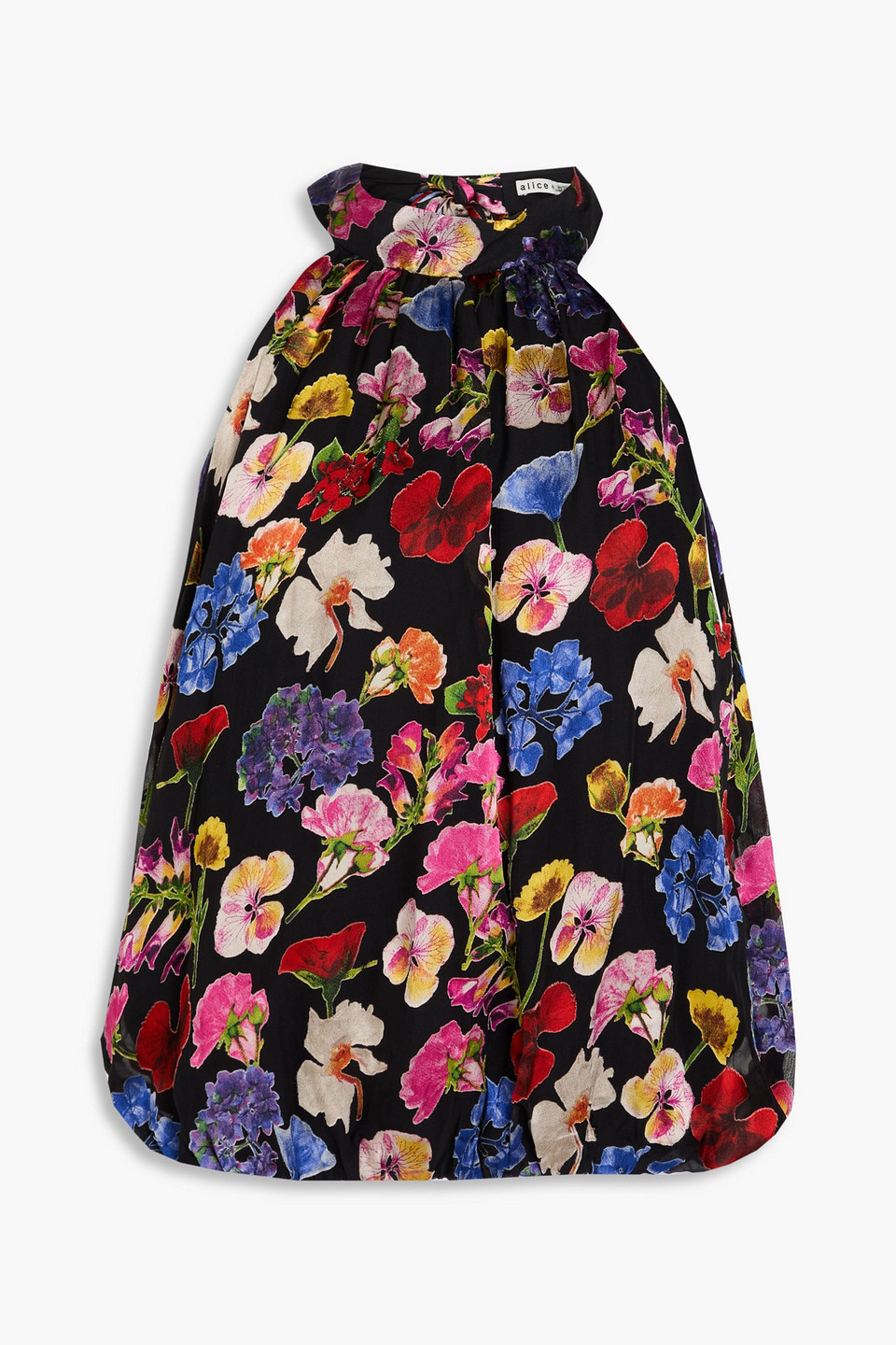 Alice And Olivia Maris Gathered Floral-print Jacquard Top In Multicolor
