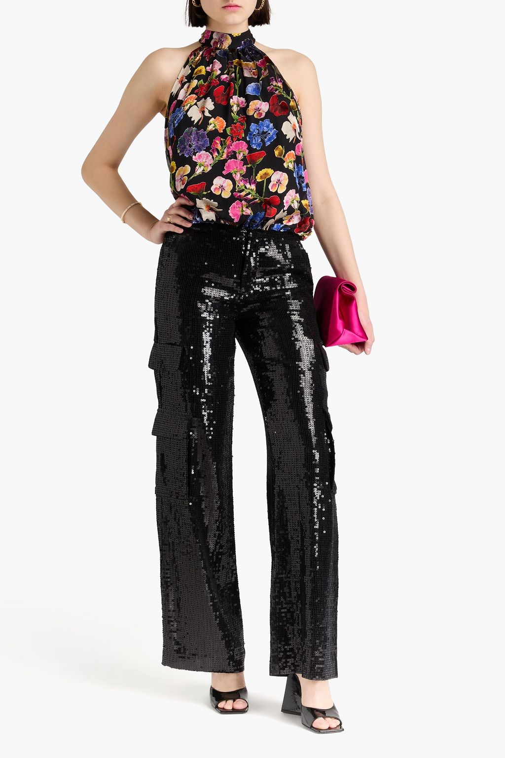 ALICE + OLIVIA フィルクーペシフォン トップス ギャザー入り フローラルプリント