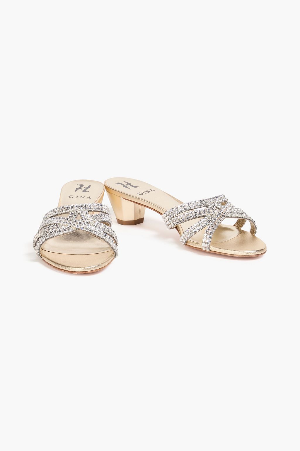 GINA Gabriella crystal-embellished leather mules
