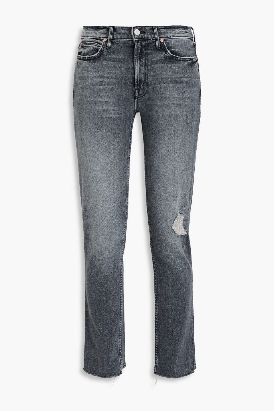 Mother Hell Yea Halbhohe Jeans Mit Schmalem Bein In Distressed-optik In Anthrazit